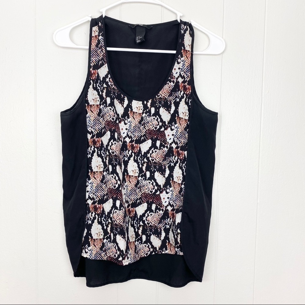 H&M |. Black and Snakeskin High Low Tank Top